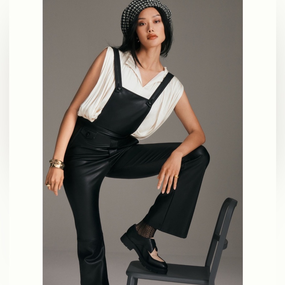 Anthropologie Maeve Black Faux Leather Overalls